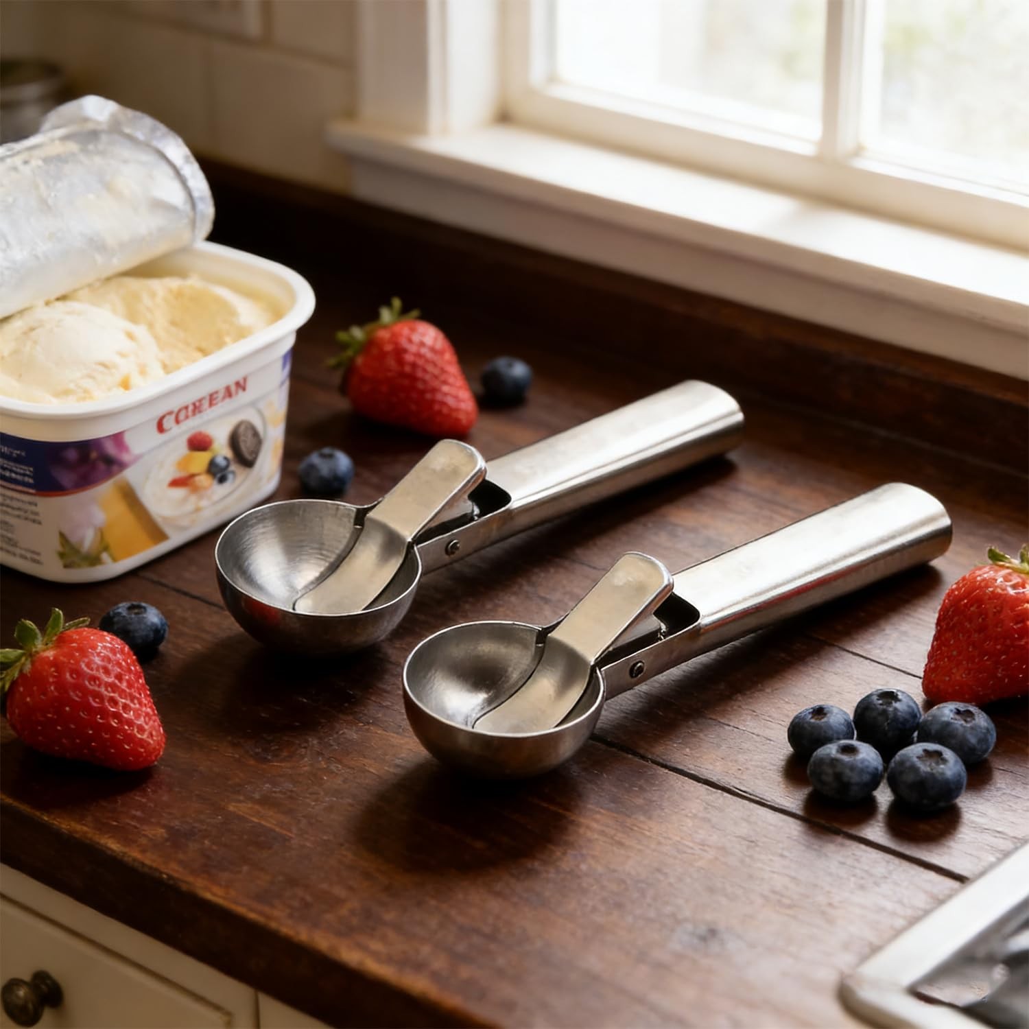 Ice Cream Scoop,Portable Stainless Steel Scoop with M, 1p-silver