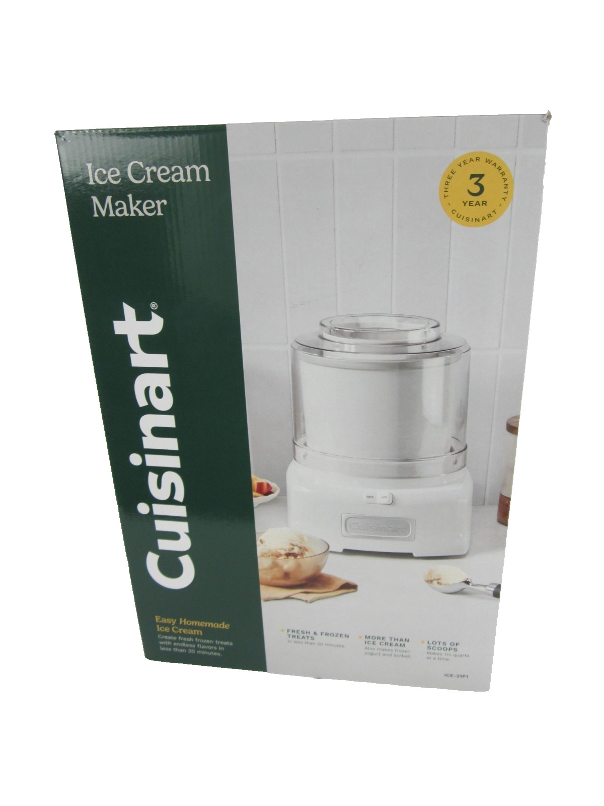 Cuisinart ICE 21P1 1.5 Qt Ice Cream Frozen Yogurt Sorbet Maker White New