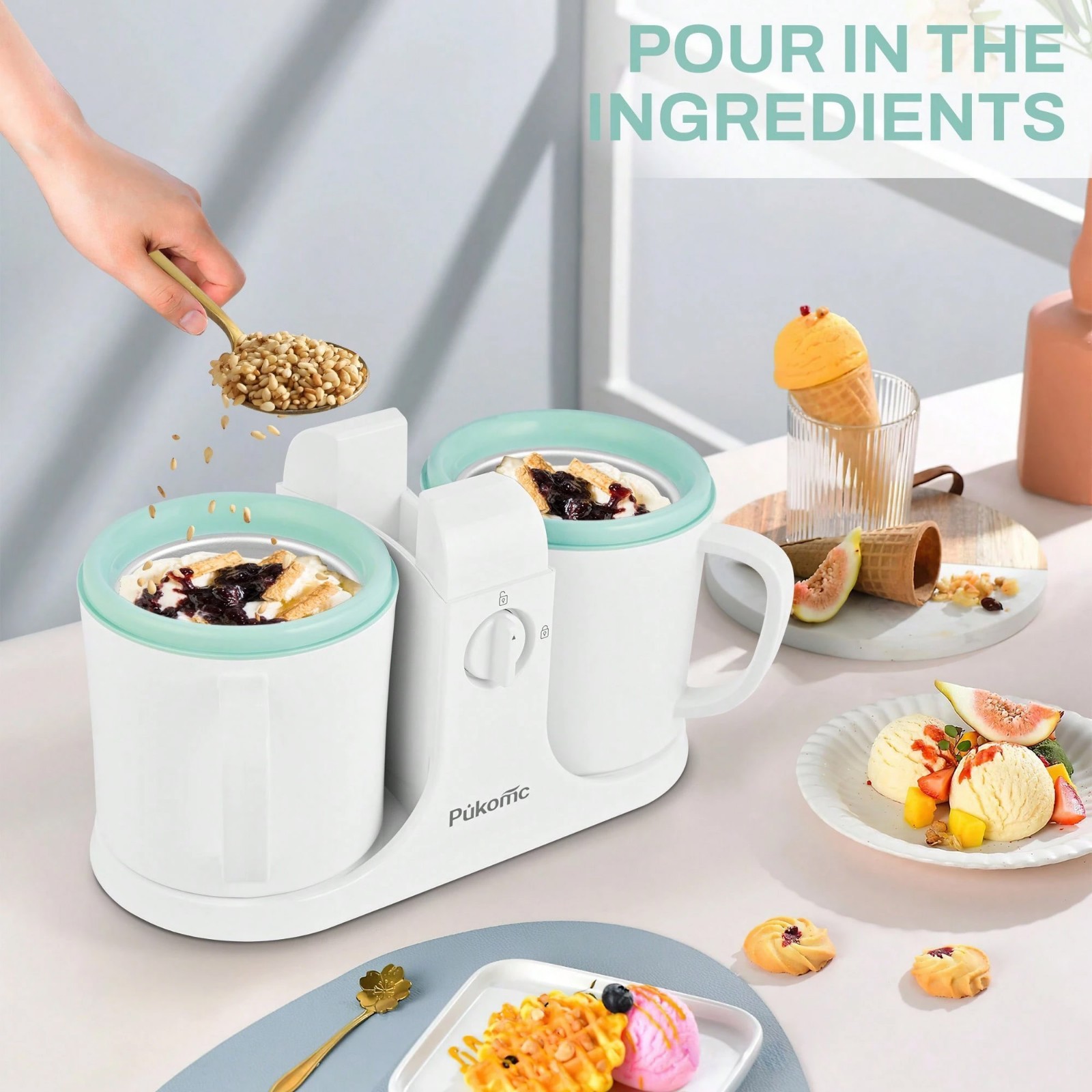 Dual Bowl Ice Cream Maker 20-Min Frozen Dessert Machine
