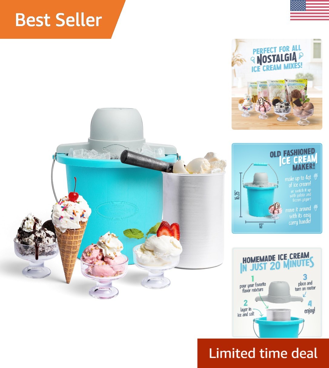 4 Quart Electric Ice Cream Maker for Homemade Gelato and Soft Serve Happiness