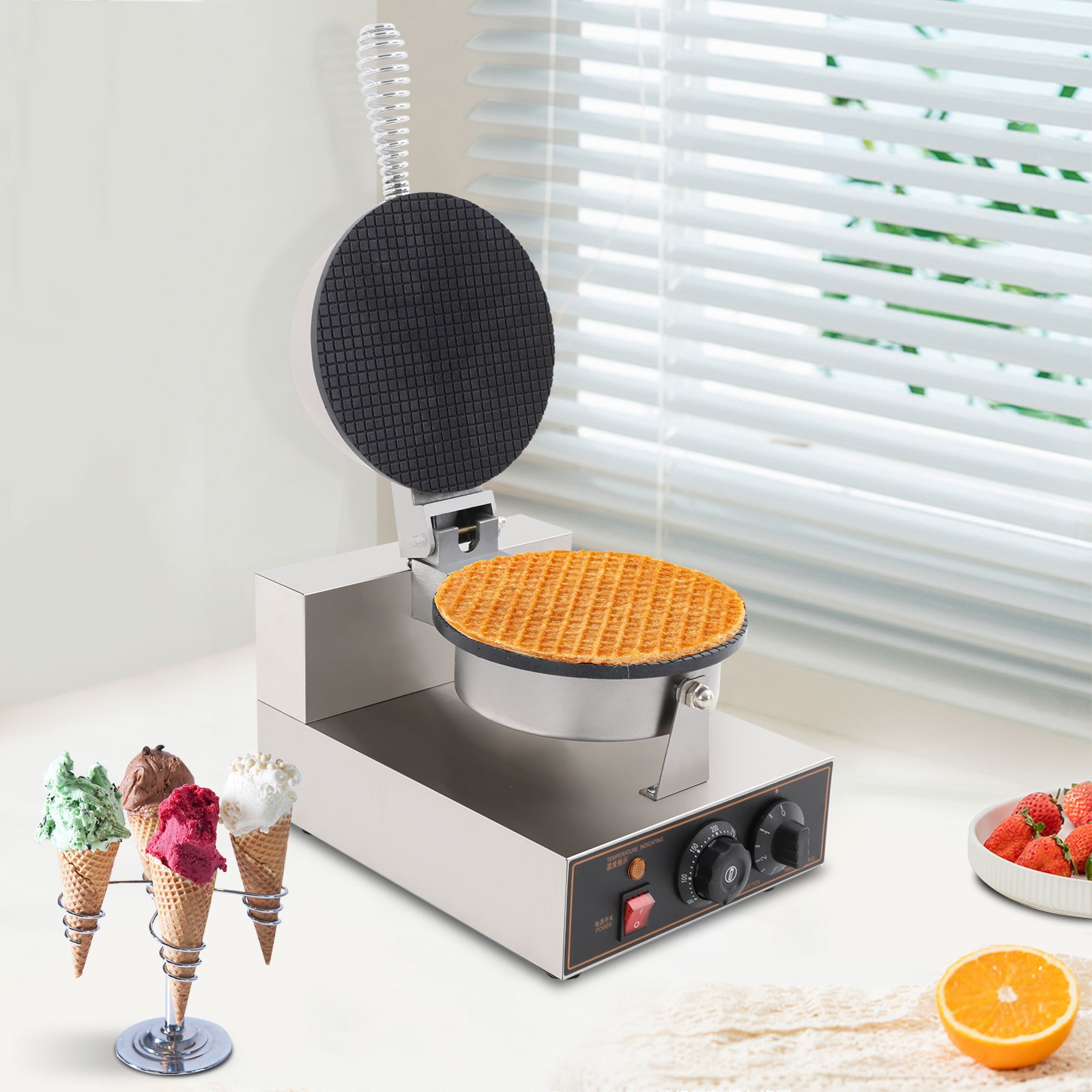 110V Electric Waffle Cone Maker for Commercial Use, 1200W Egg Roll Machine