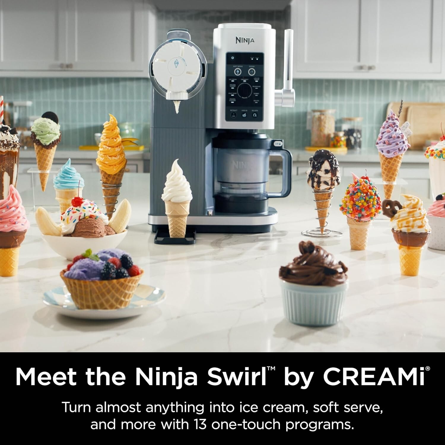 Ninja Swirl by CREAMi Soft Serve & Ice Cream Machine Sorbet Milkshake Low Cal