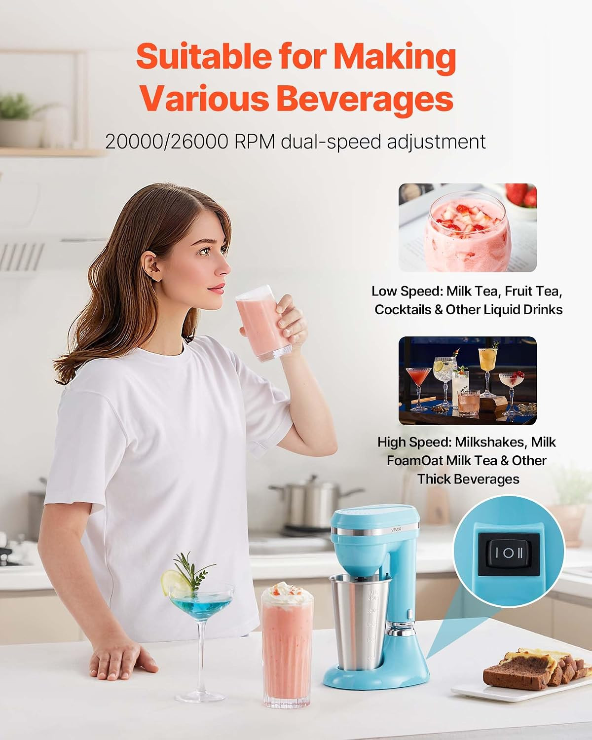 Milkshake Maker, 100W Milk Shake Maker Mixer, Single Head Drink Mixer Blender Ma