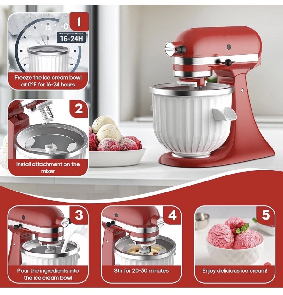 Ice cream maker attachment KitchenAid stand mixer, white KAICA fits All