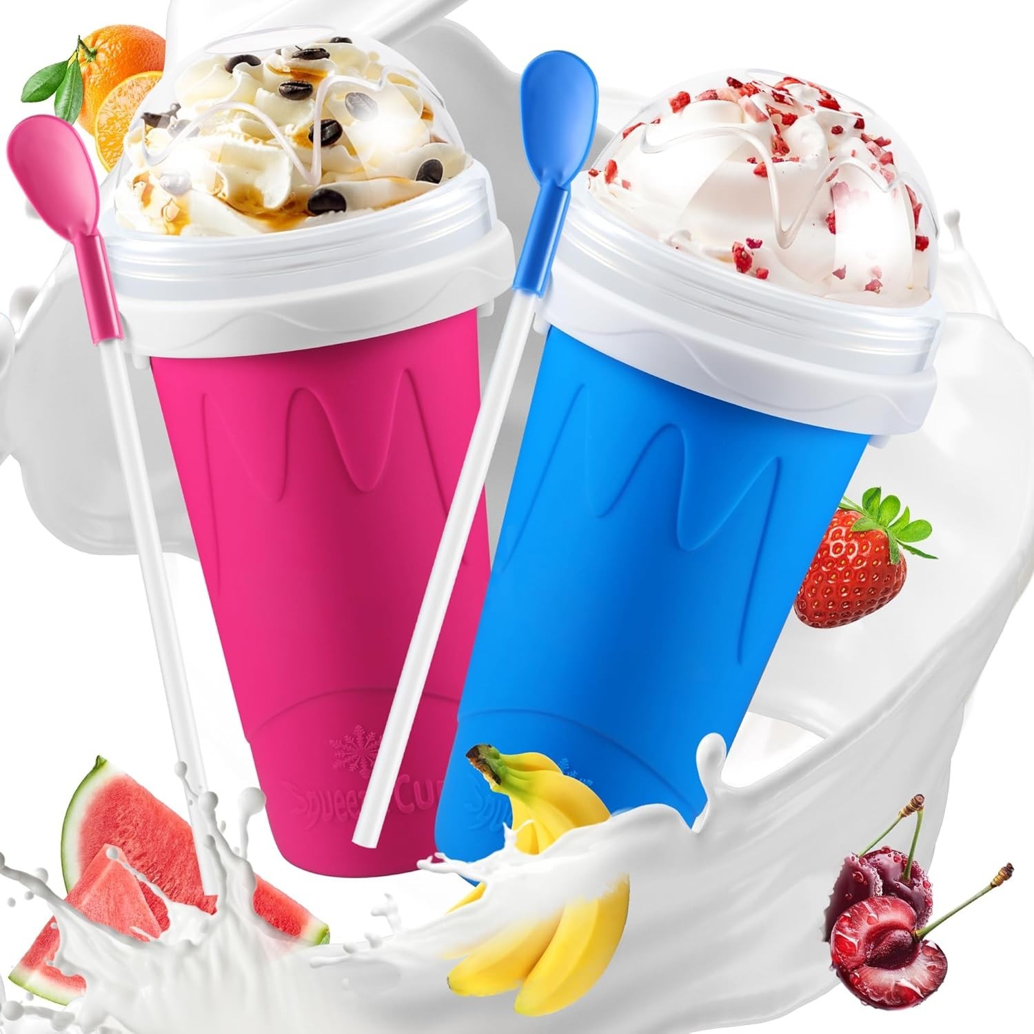 DIY Slushy Maker Cup Set – Quick Frozen Smoothies in Blue and Pink, Perfect Gift