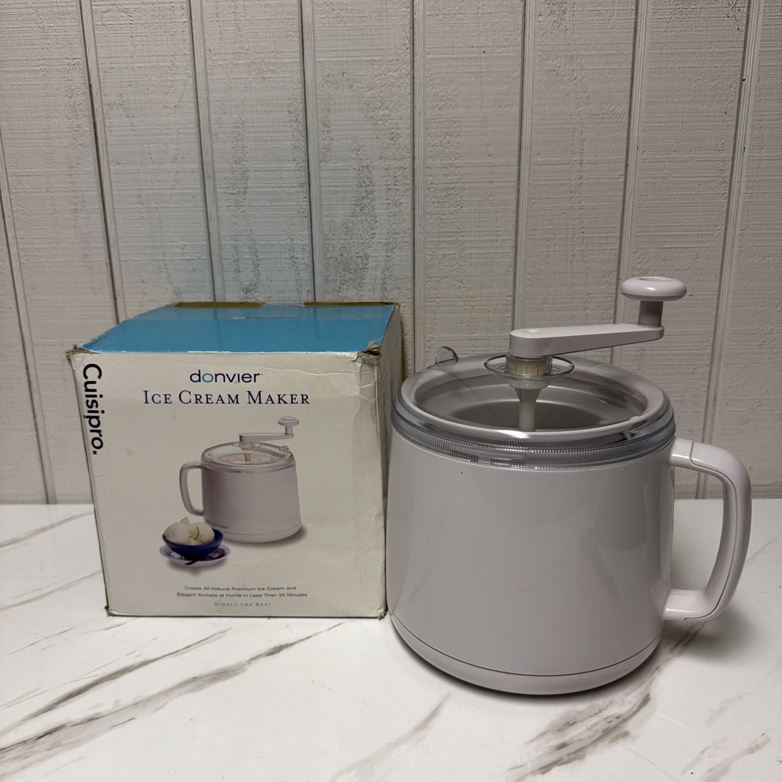 Donvier Manual Hand Crank Ice Cream Maker White