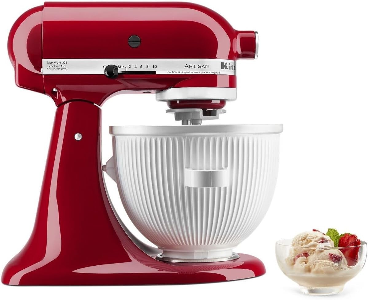 Ice Cream Maker Attachment for Stand Mixer, 2 Quart, KSMICM, White