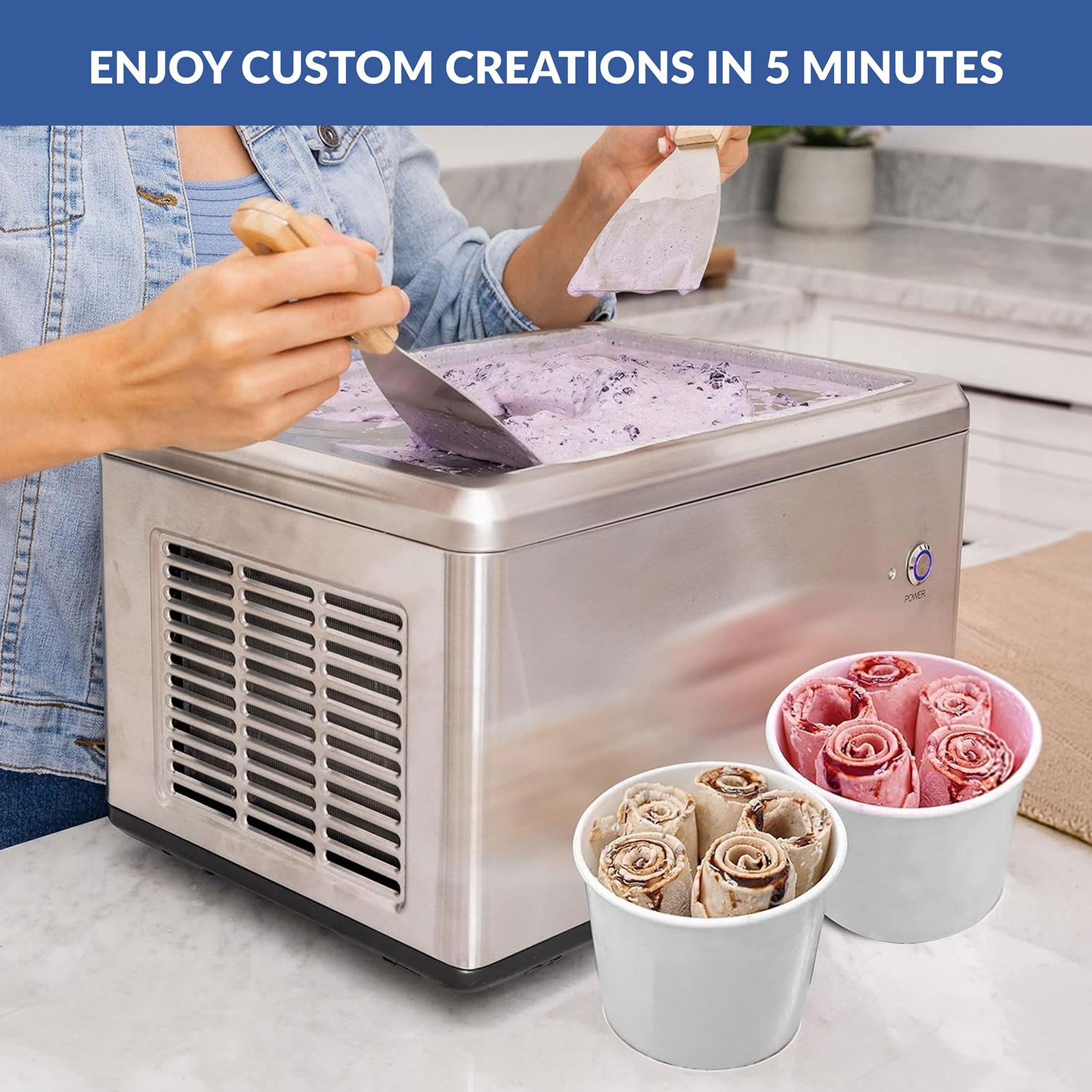 Whynter ICR-300SS Automatic Instant Maker Frozen Pan Roller in Stainless Steel w