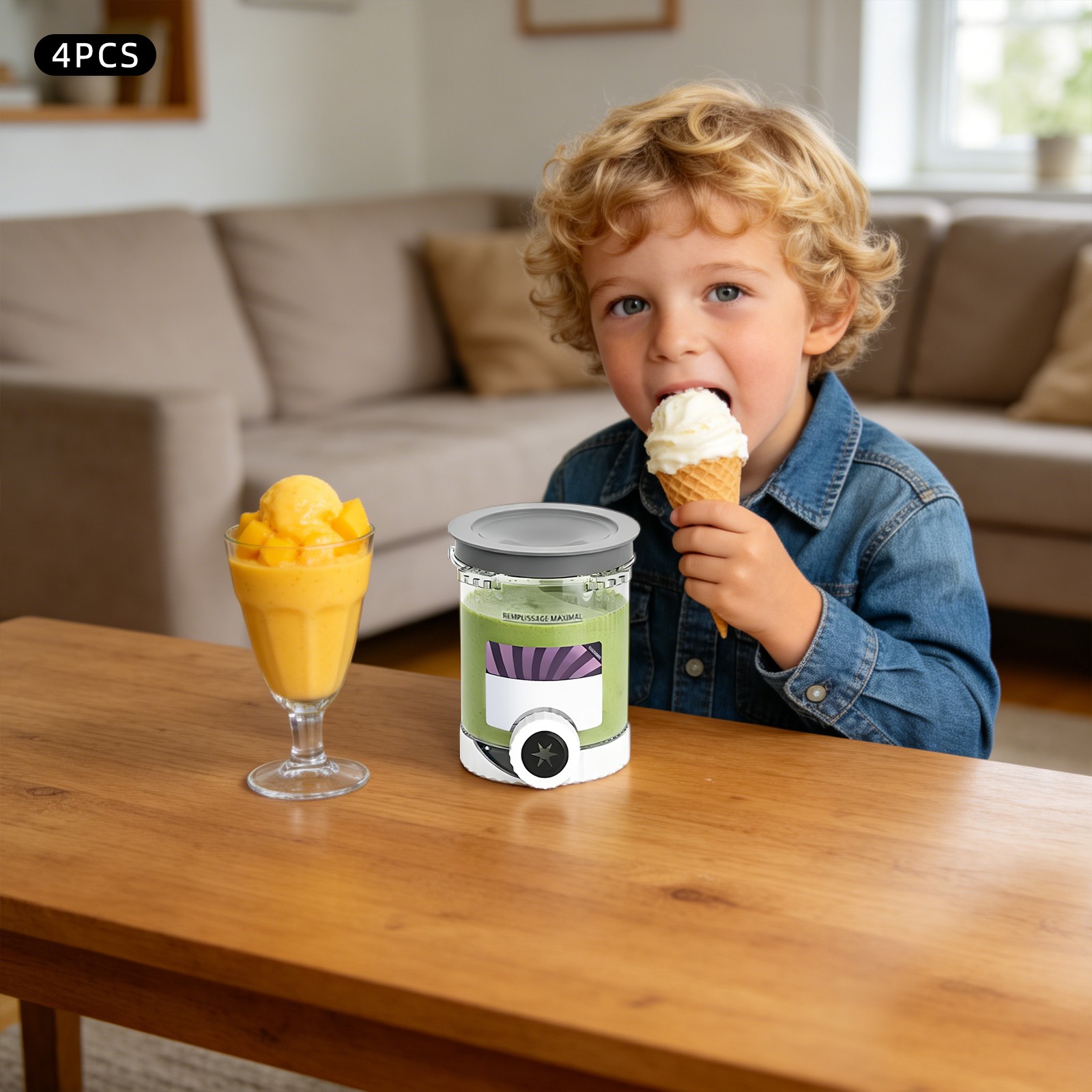 Set of 4 Reusable Ice Cream Containers Cream Container for Home Ice Cream Maker