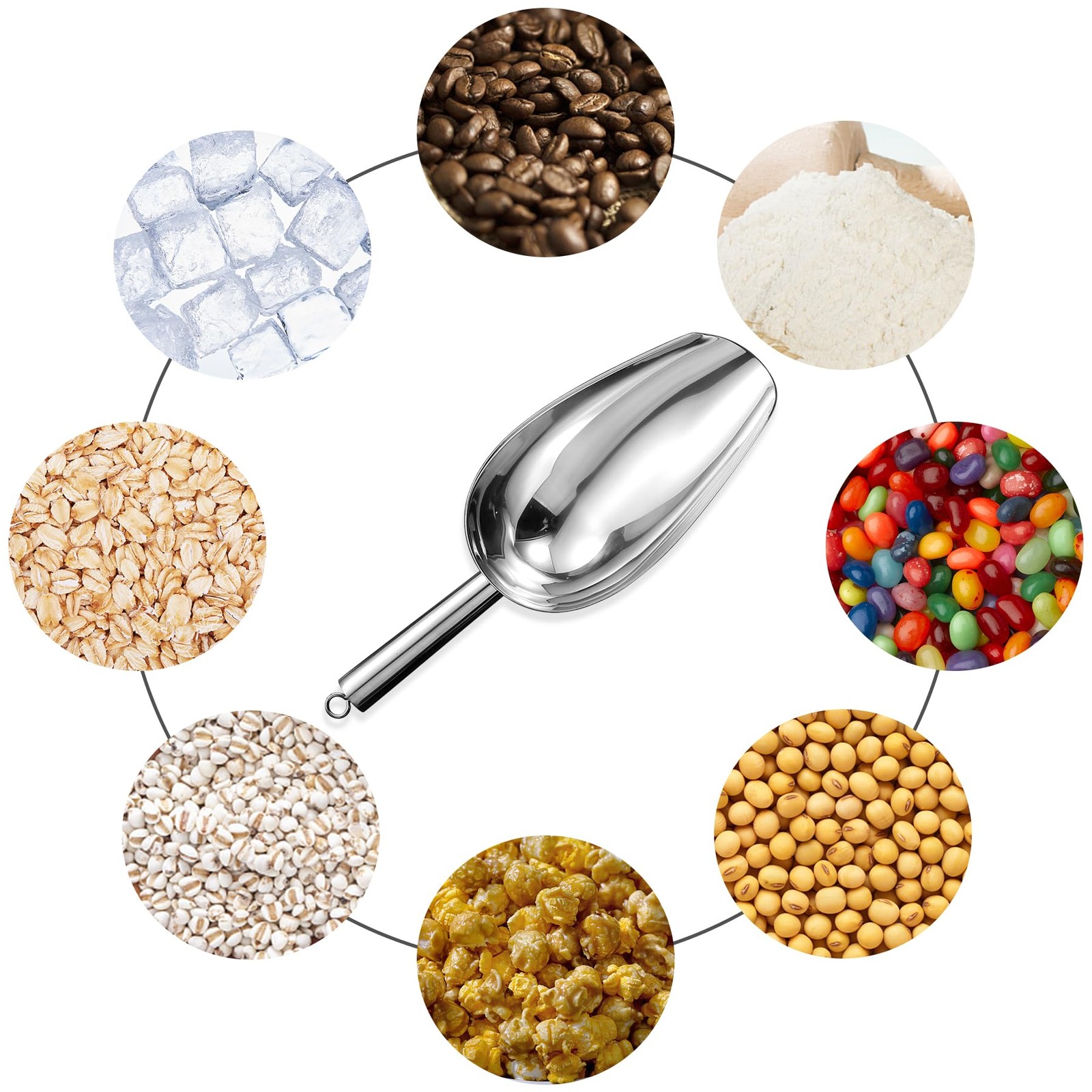 6oz Stainless Steel Ice Scoop for Freezer with Magnetic Medium, 6OZ Silver