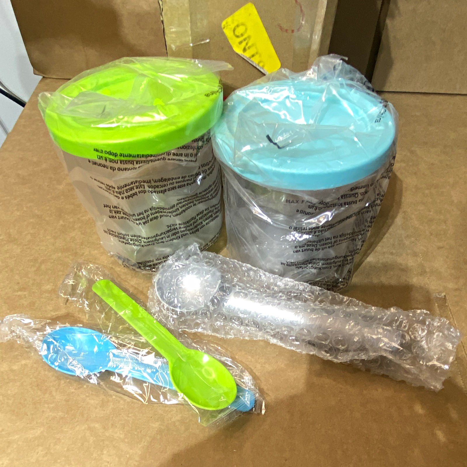 16oz Airtight Creami Pint Cups w/ Lids & Spoon for Ninja Creami, Green/Blue