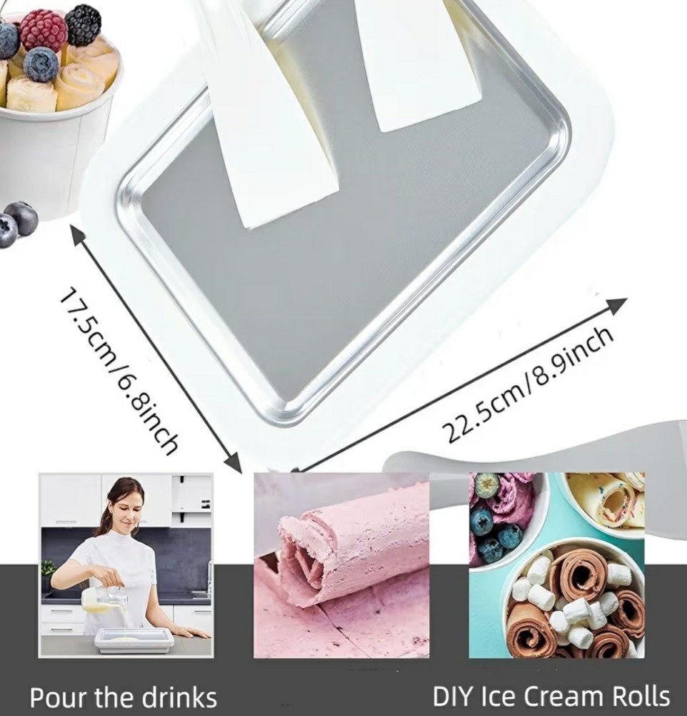Rolled Ice Cream Maker Kit DIY Ice Cream Roll Pan With Scraper White Pink Green