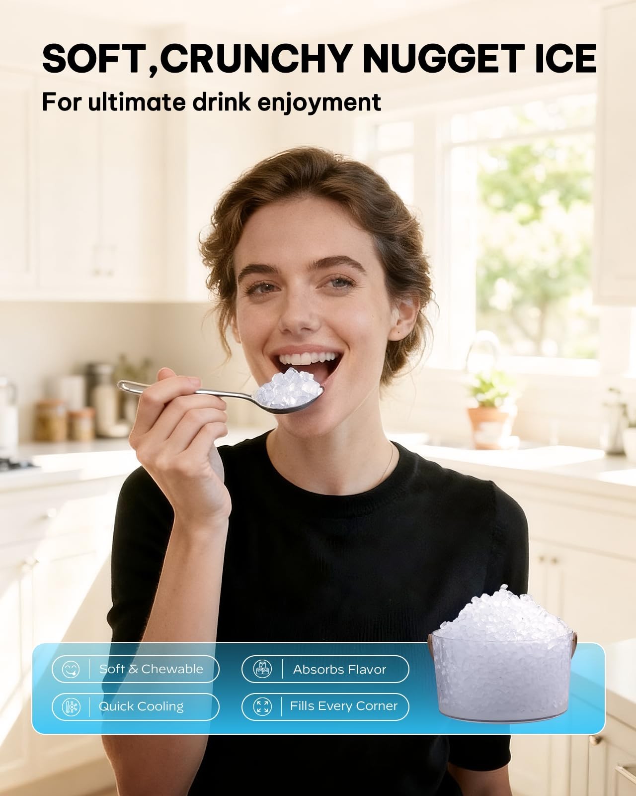 Silonn Nugget Ice Maker Countertop Pebble Ice Maker Soft Chewable Ice One-Click