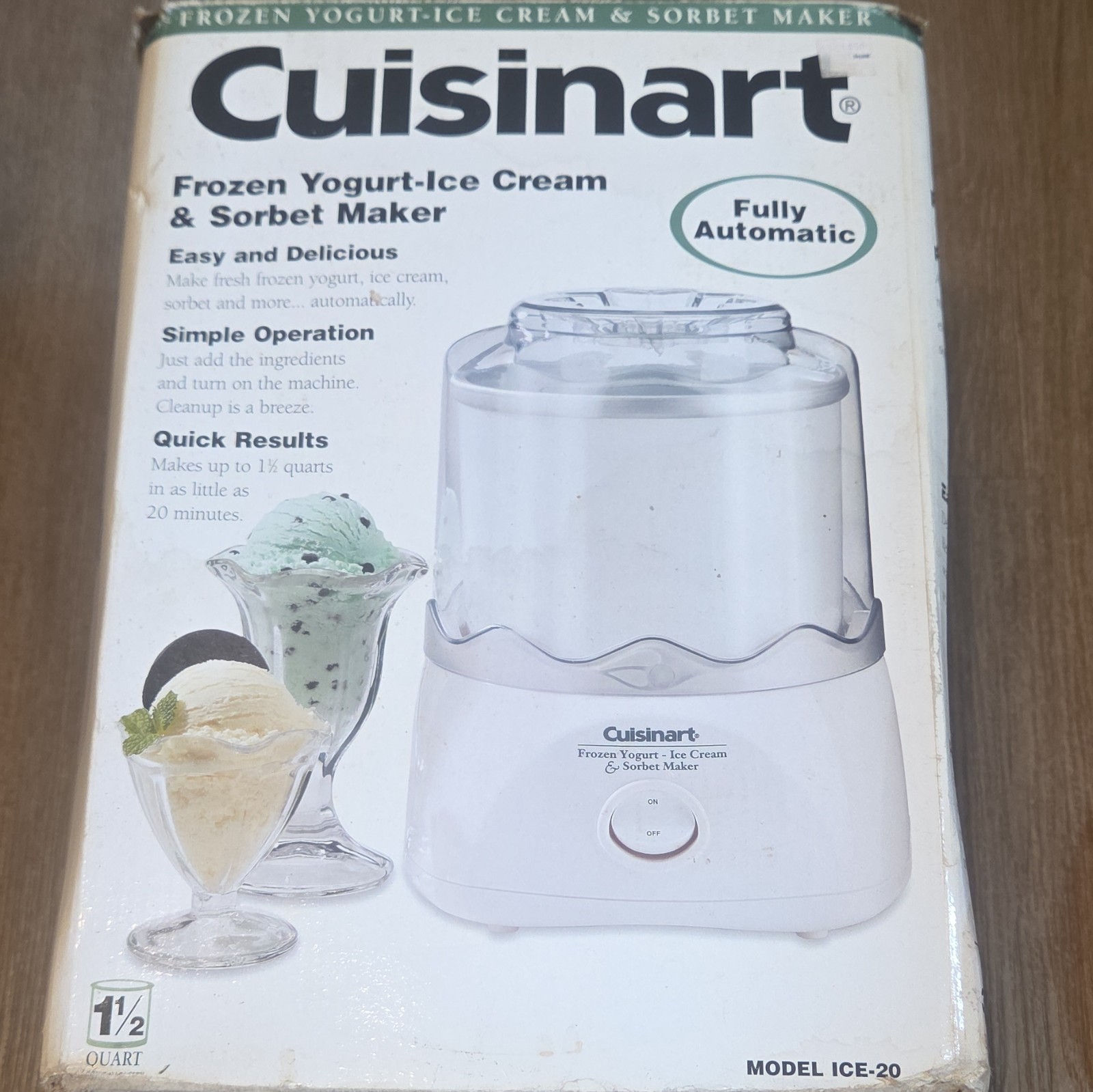 Cuisinart Frozen Yogurt/Ice Cream & Sorbet Maker 1.5 Qt White Auto New