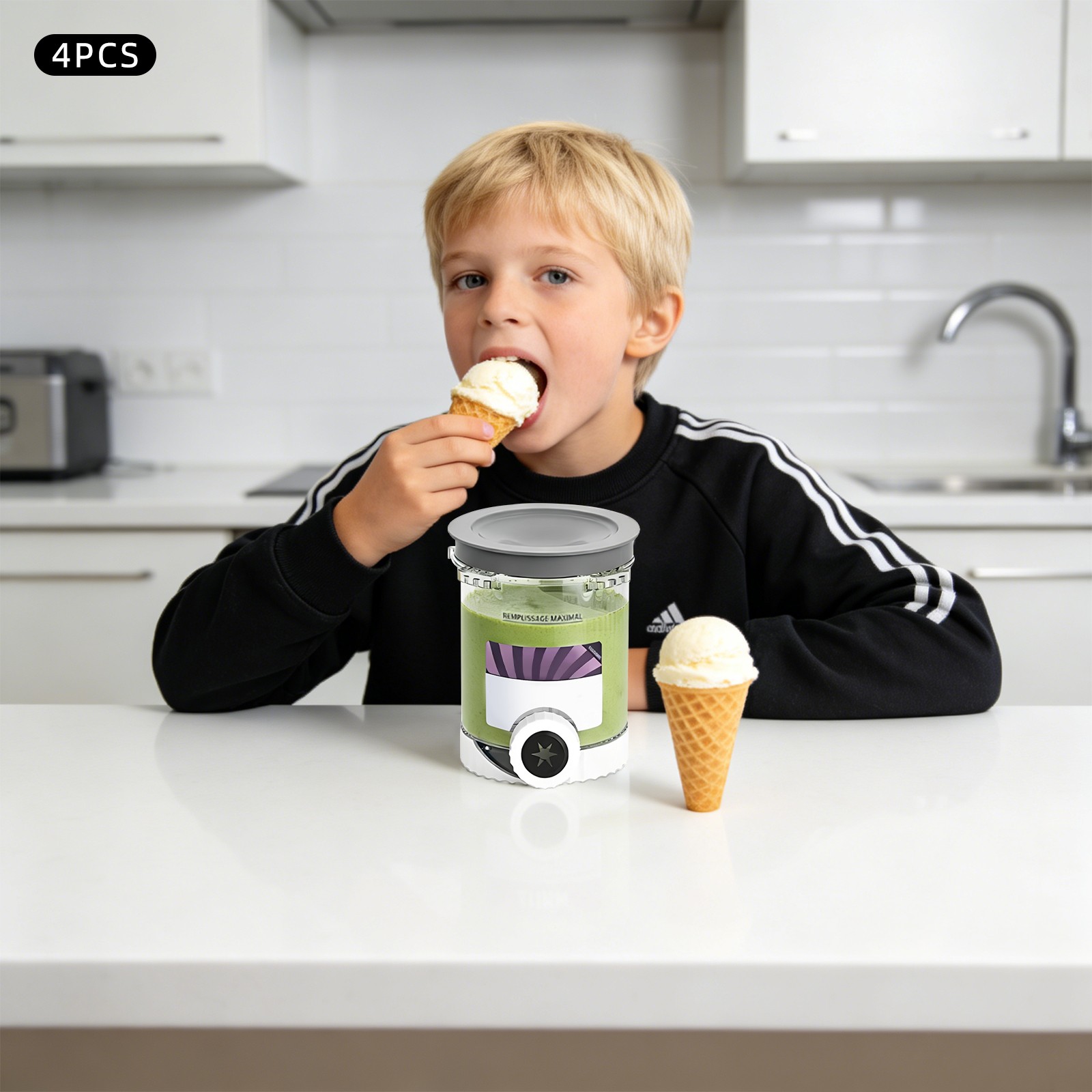 Set of 4 Reusable Ice Cream Containers Cream Container for Home Ice Cream Maker