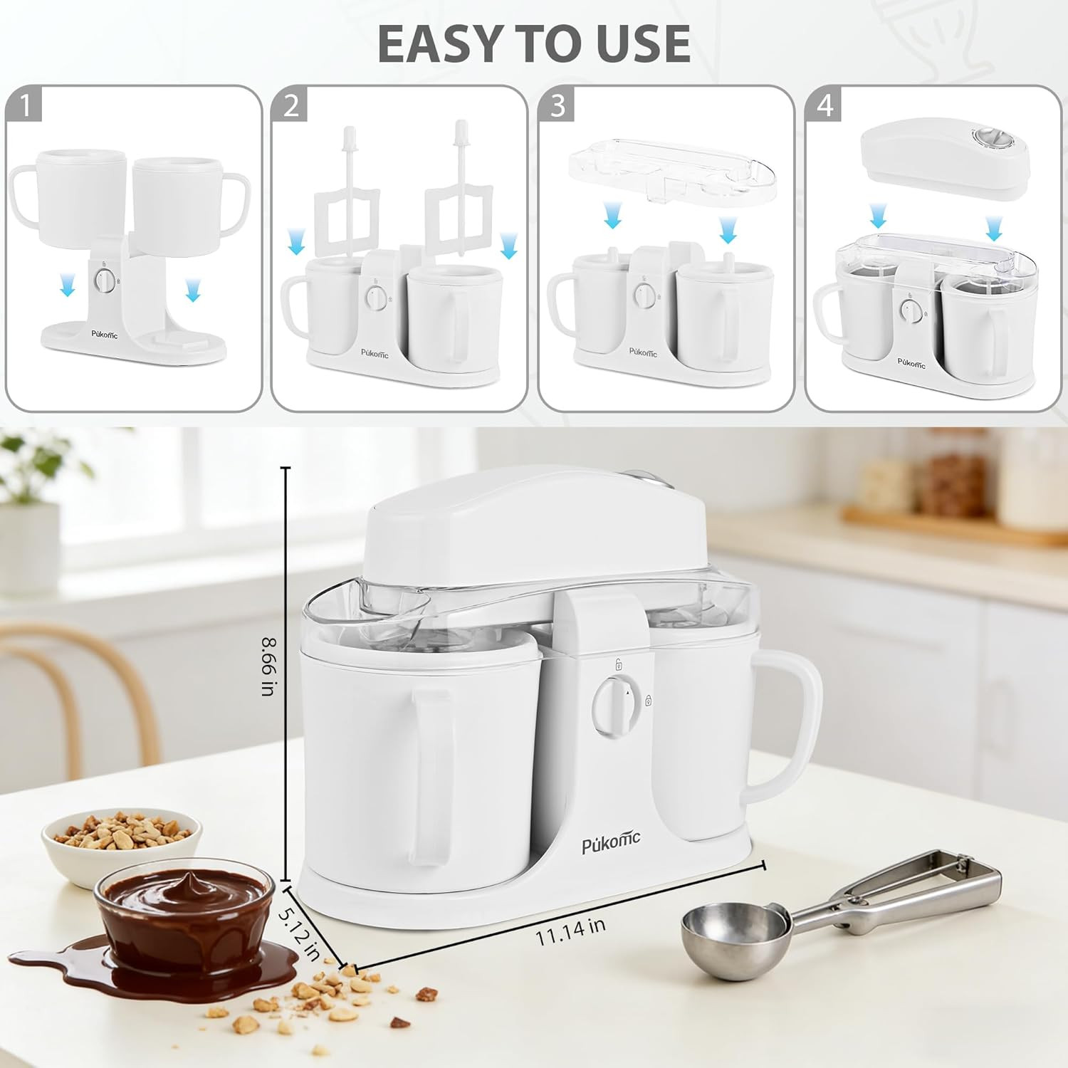 Ice Cream Maker Machine for Home Use, with Two Ice Cream Bowls,Simple Operation