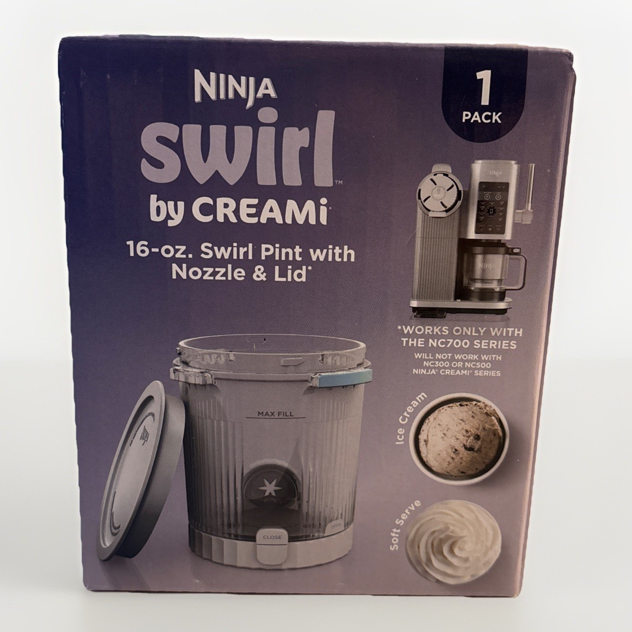 Ninja Swirl by Creami Pint and Lid 1 Pack Compatible with NC700 16oz