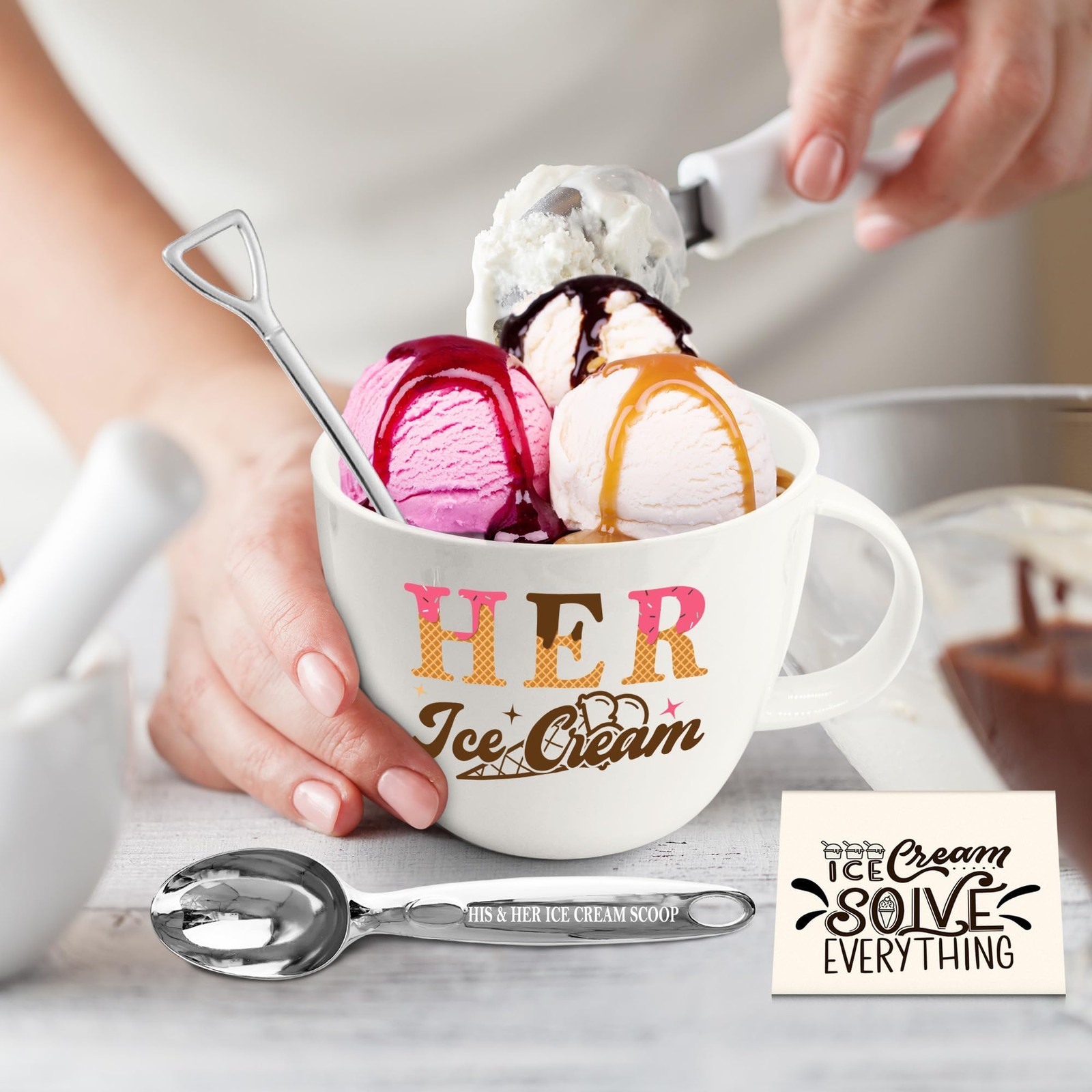 His And Hers Gifts, Anniversary Couples Gifts Set Ice Cream Bowl With Scoop&Shov