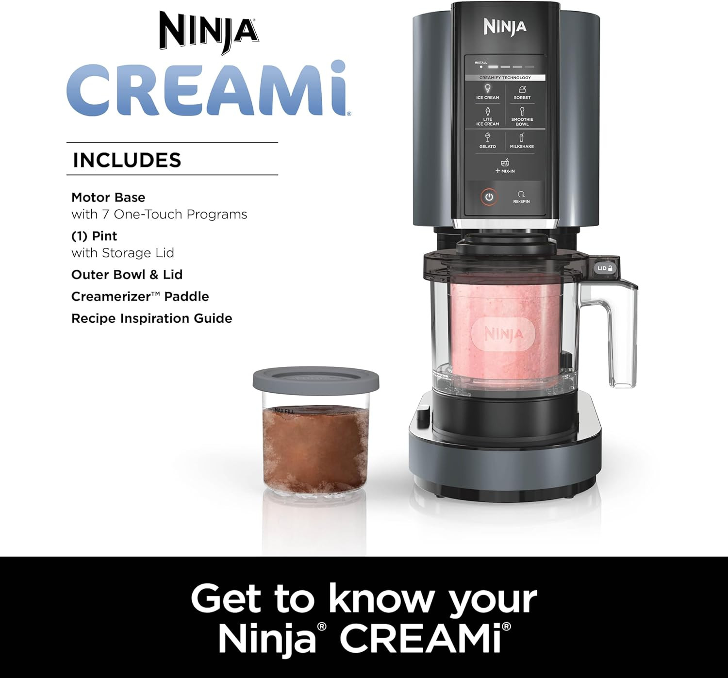 Creami, Ice Cream Maker,Sorbet,Smoothies & More,7-In-1,Pints wLid,Black,NC299AMZ