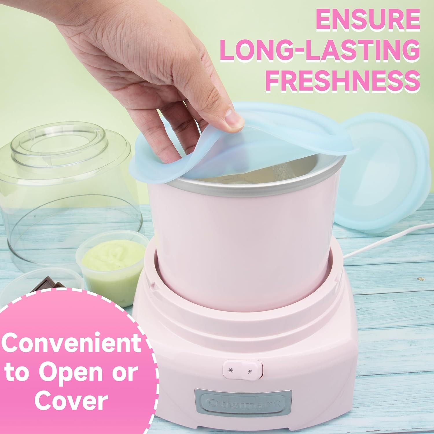 Silicone Lids for Cuisinart 1-1/2-Quart Freezer Bowl, 2 Pack Reusable Covers for