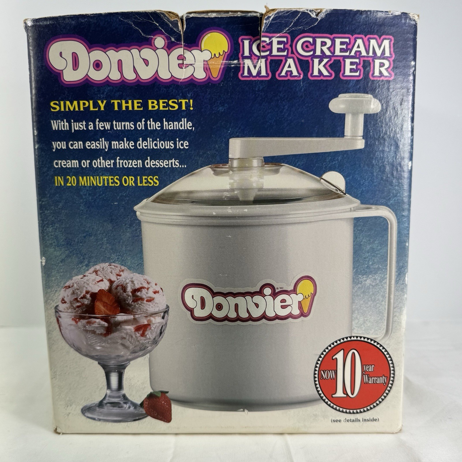 Vintage DONVIER 1.4 Qt Ice Cream Maker Chillfast Manual Crank W/Box Canada