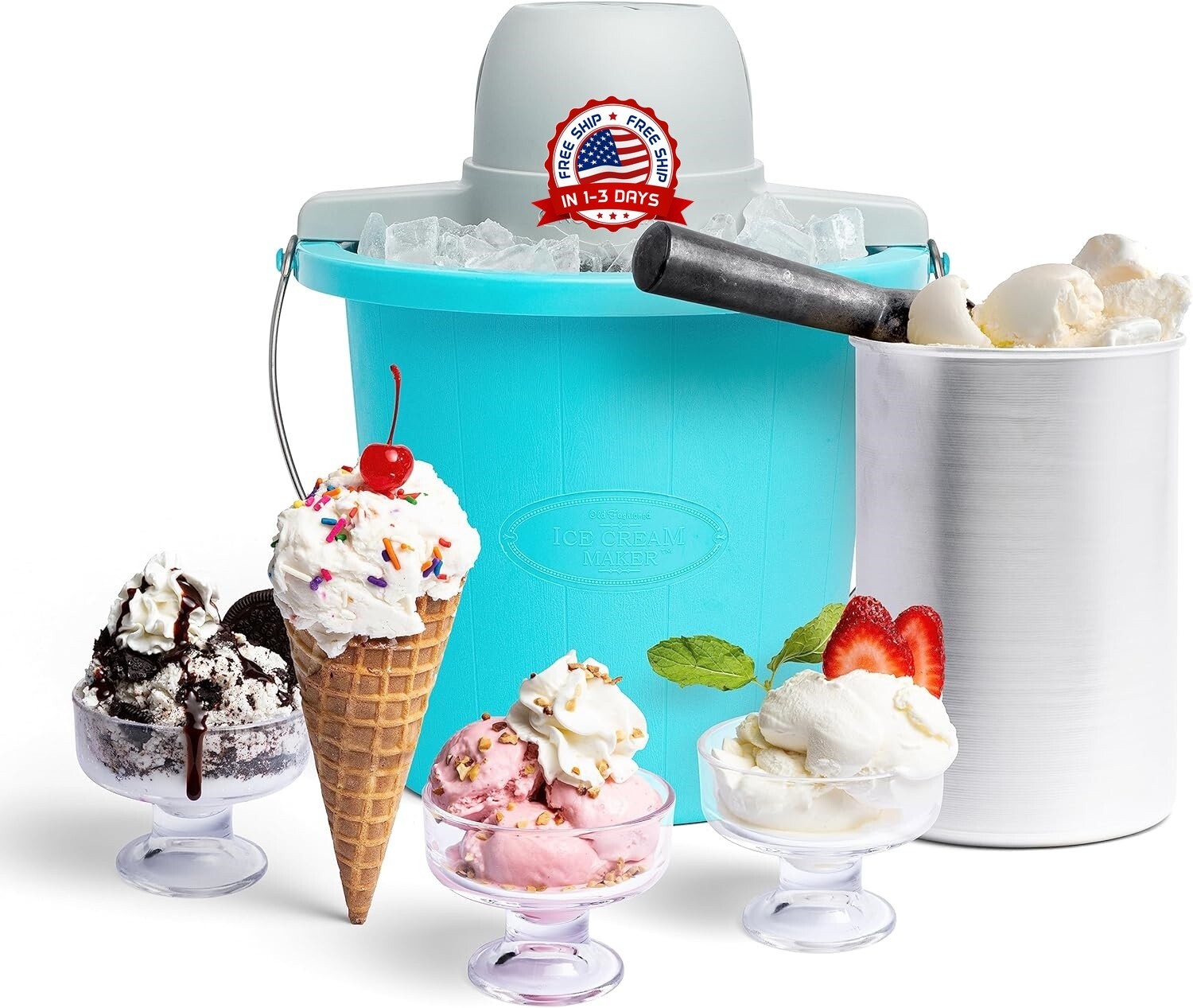 Maquina Electrica Para Hacer Helados Cubeta De Mantecado Nieve 4 Cuartos Potente
