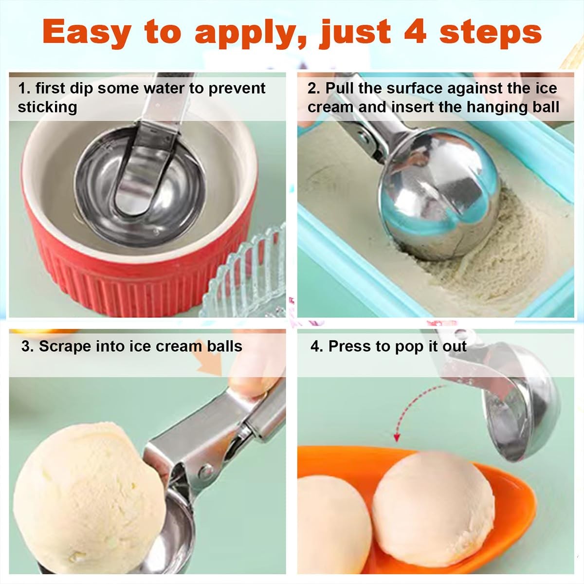 Ice Cream Scoop,Portable Stainless Steel Scoop with M, 1p-silver