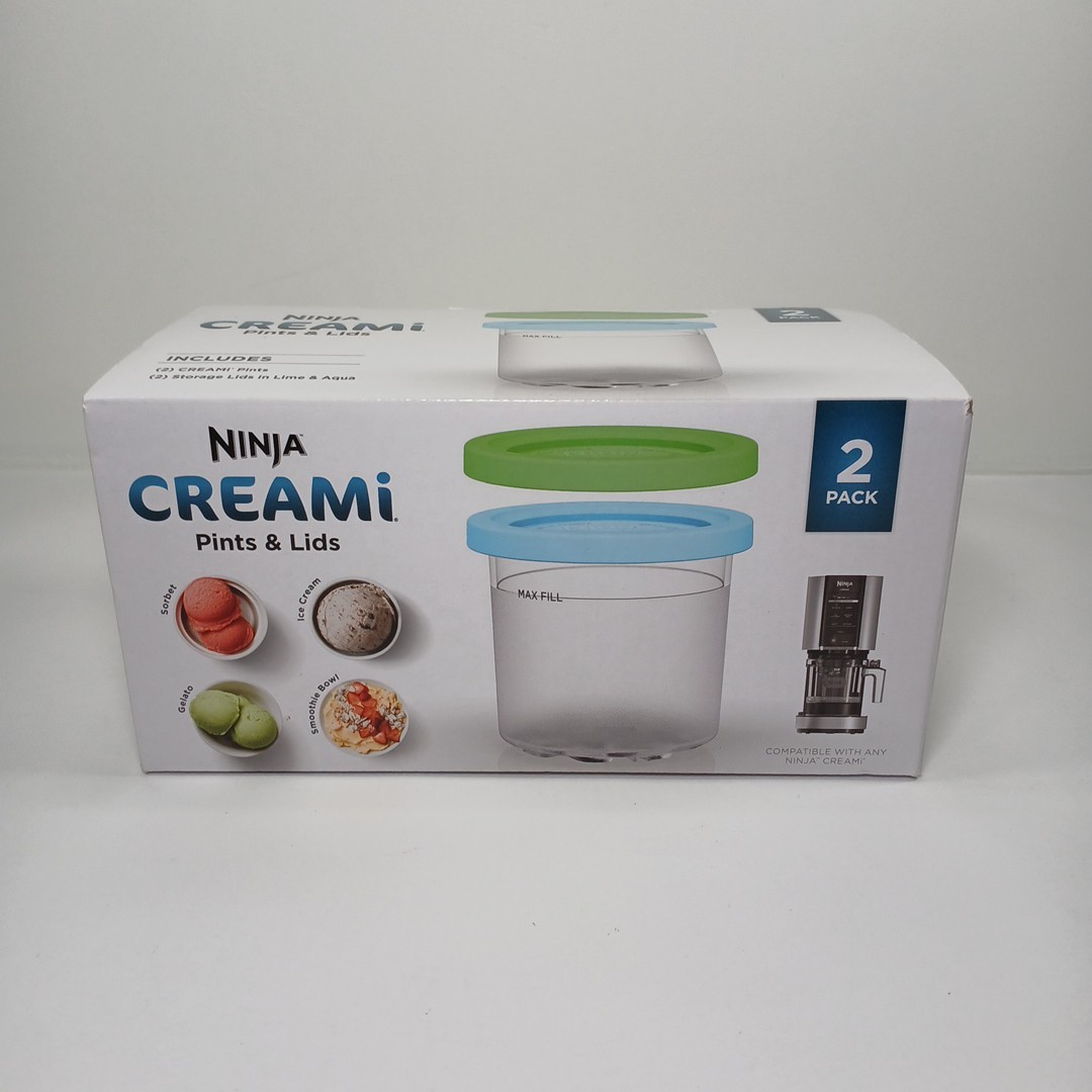 Ninja CREAMi Pints & Lids 2 CREAMi Pints with Lime and Aqua Lids
